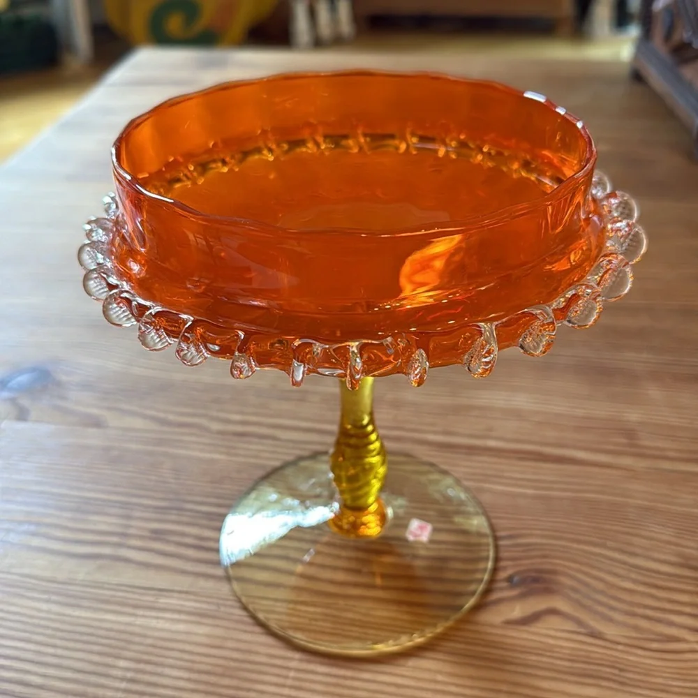 Italian Handblown Orange & Yellow Murano Glass Compote, Bowl or Candy Dish - Picture 10 of 10